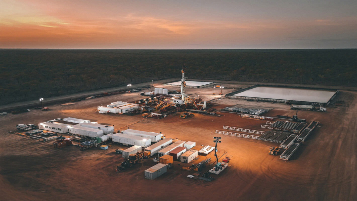 Elevated view of rig site